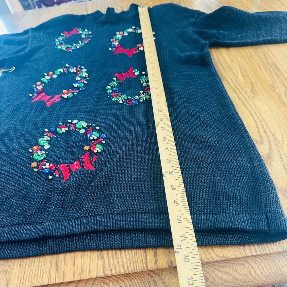 Karen Scott Black Sweater with Colorful Wreaths - Picture 3 of 8